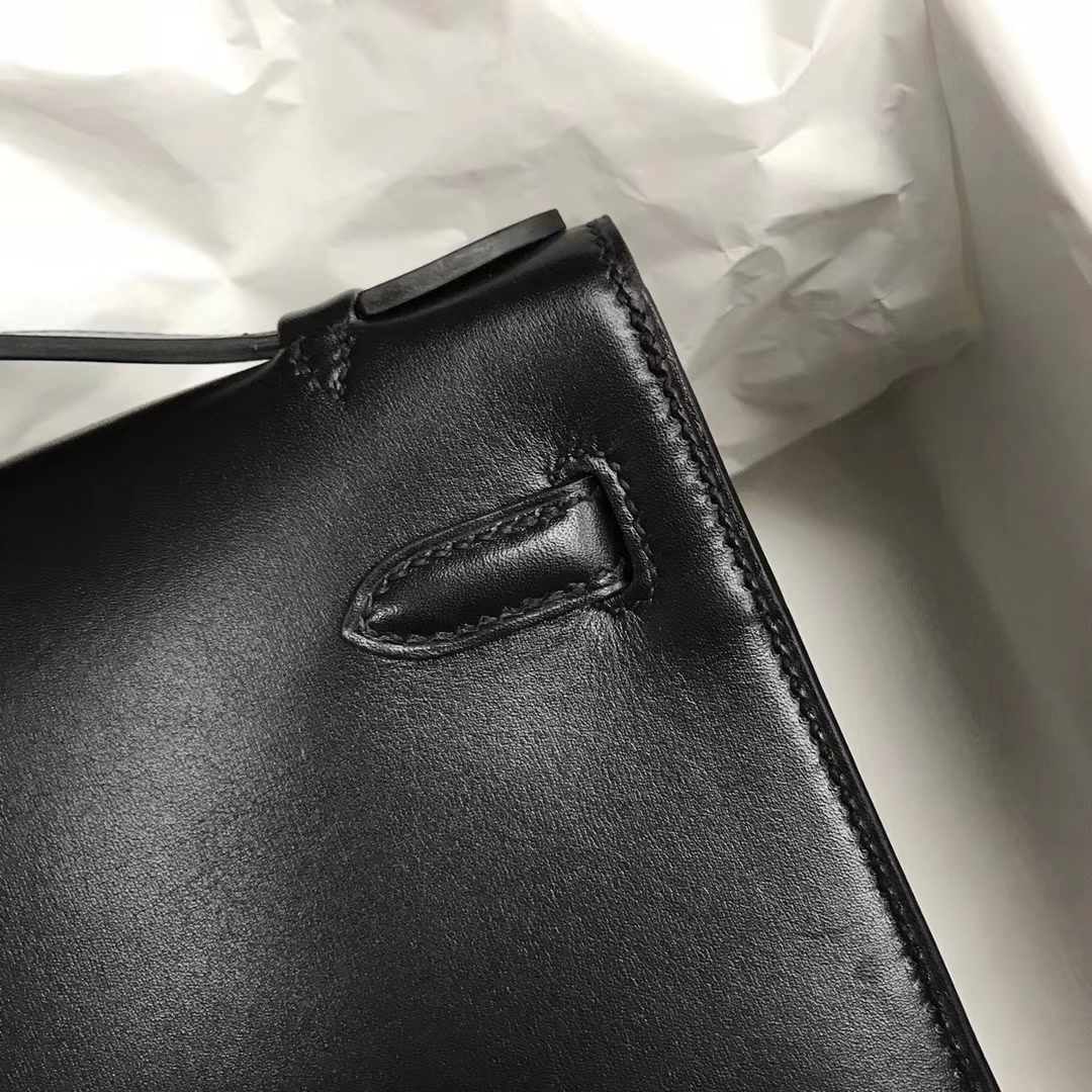 Wholesale Hermes Black Box Calf Leather Minikelly Clutch Bag22CM Black Hardware