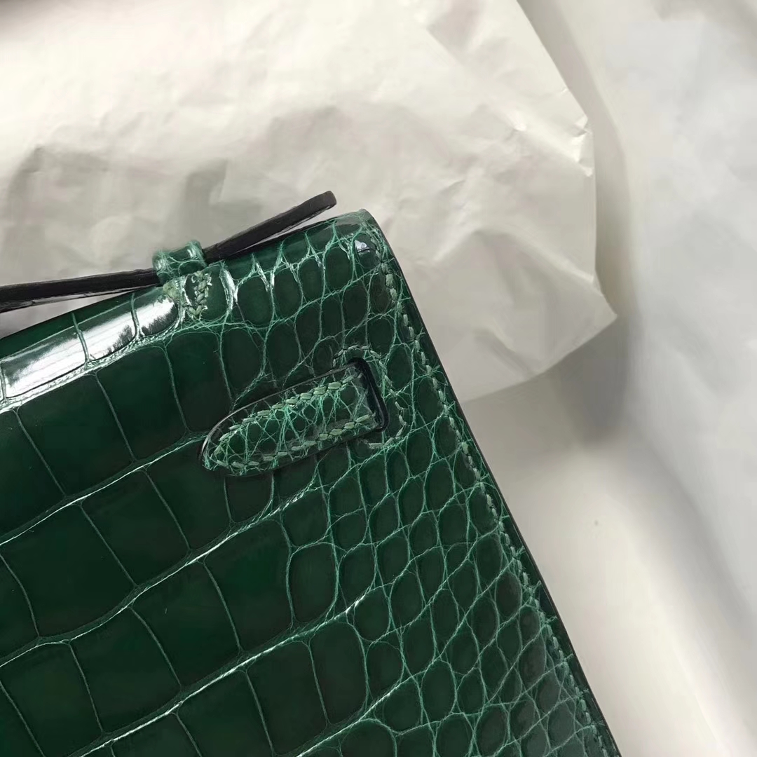 Discount Hermes Alligator Shiny Crocodile Minikelly Bag in CK67 Vert Fonce Gold Hardware