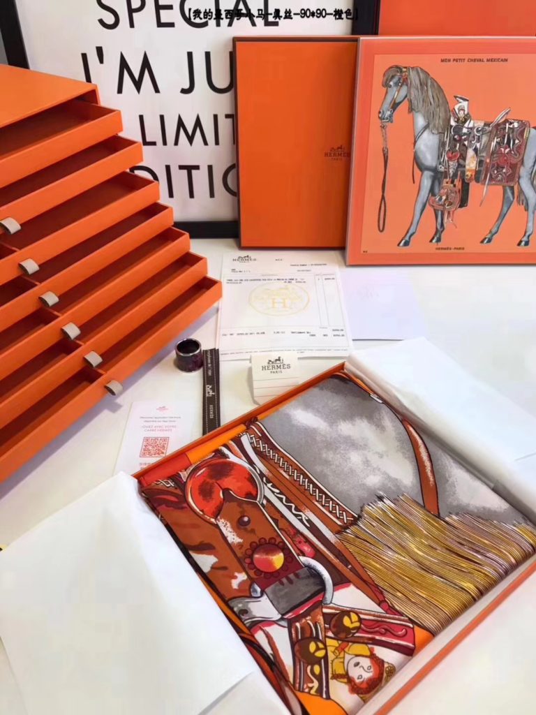 Hermes Orange Silk Scarf 90*90cm with Complete Package