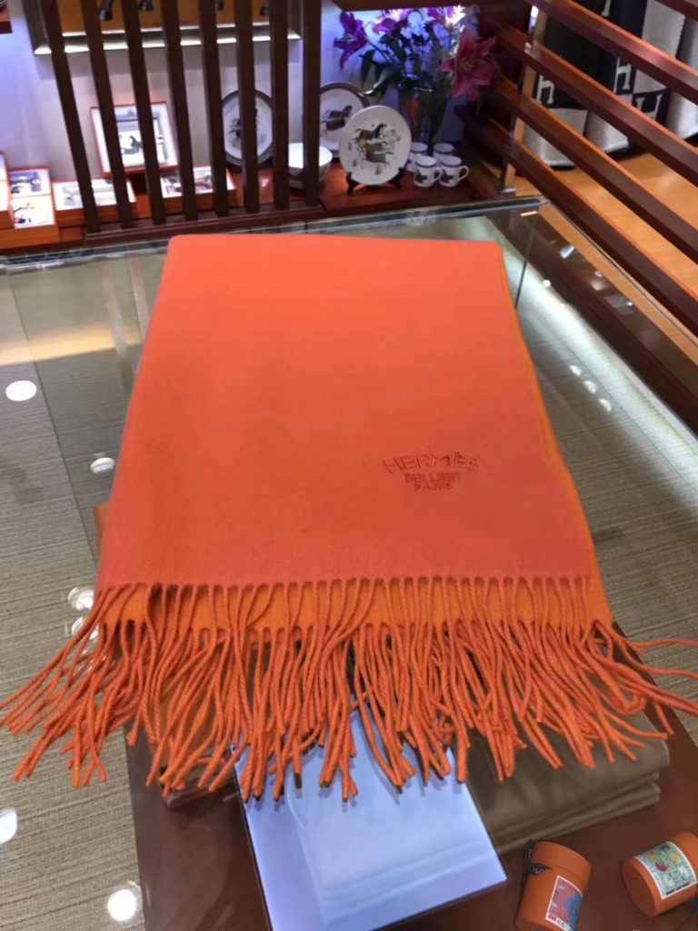 Hermes 100% Cashmere Womens Scarf in Orange & Yellow