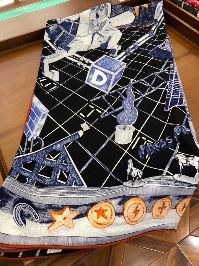 Sale Hermes Dark Blue Cashmere Silk Printed Women’s Scarf140*140cm