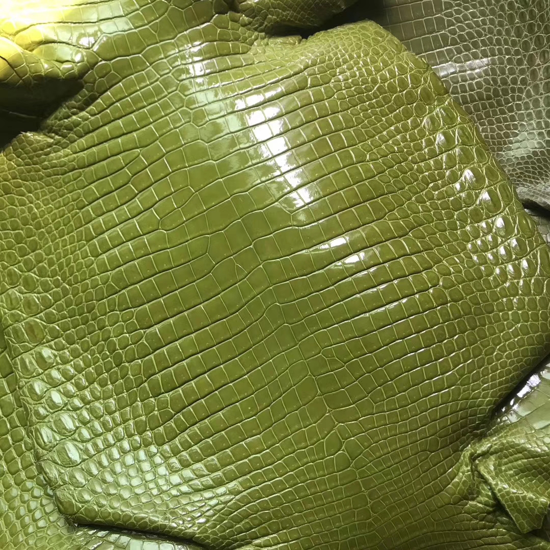 New Hermes 6V Laurel Green Shiny Crocodile Leather Can Order Kelly28cm
