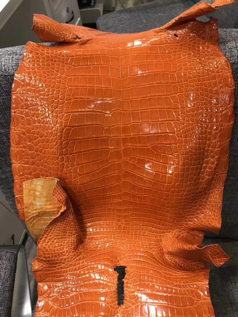 Hermes Orange Alligator Shiny Crocodile Leather Suit For Small Bag