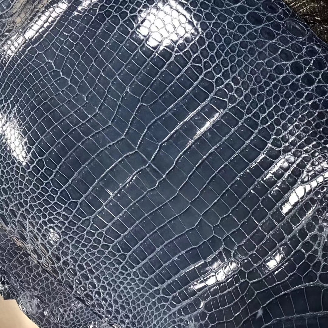 New Arrival Hermes N7 Blue Tampete Porosus Shiny Crocodile Leather