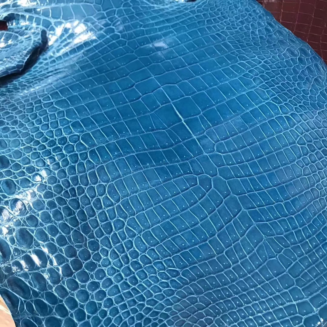 Luxury Hermes Porosus Shiny Crocodile Leather in 7W Blue Izmir
