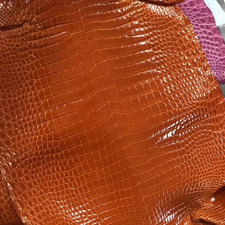 Hermes 93 Orange Shiny Crocodile Leather Can Order Kelly/Birkin Bag