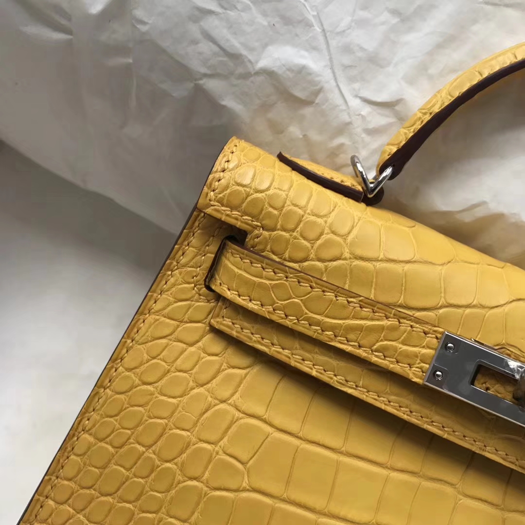 Sale Hermes 9D Ambre Yellow Alligator Matt Crocodile Minikelly-2 Clutch Bag