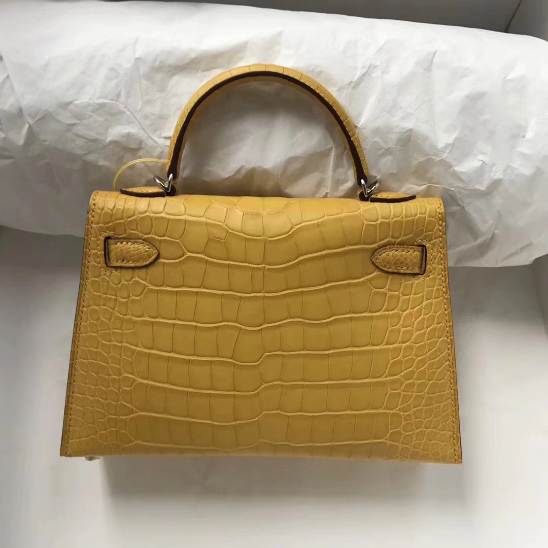 Sale Hermes 9D Ambre Yellow Alligator Matt Crocodile Minikelly-2 Clutch Bag