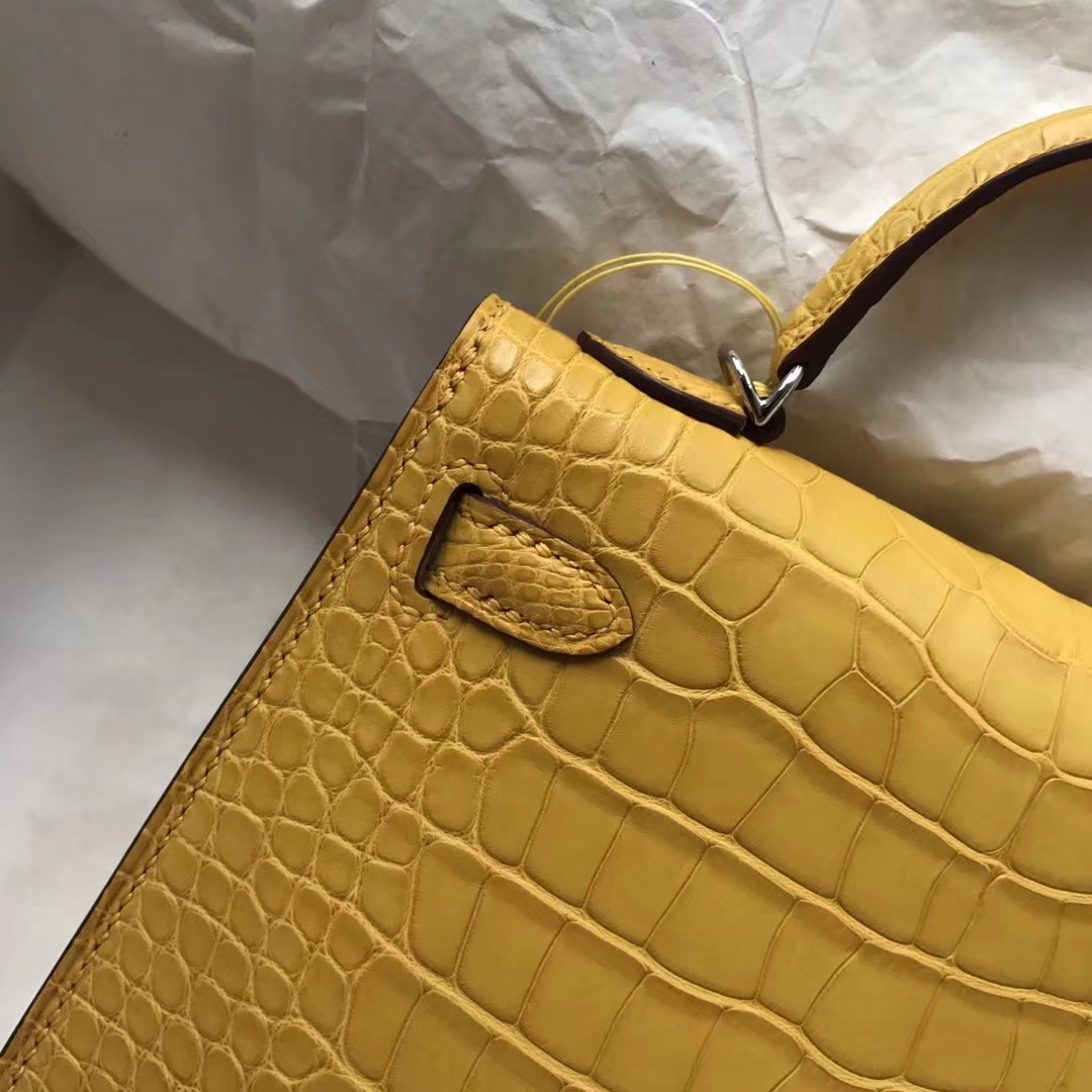 Sale Hermes 9D Ambre Yellow Alligator Matt Crocodile Minikelly-2 Clutch Bag