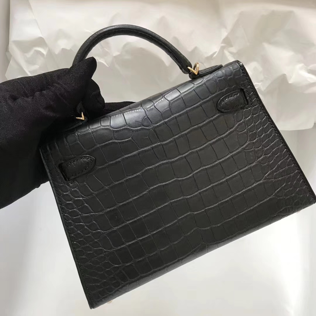 Wholesale Hermes CK89 Black Alligator Matt Crocodile Minikelly-2 Clutch Bag Gold Hardware