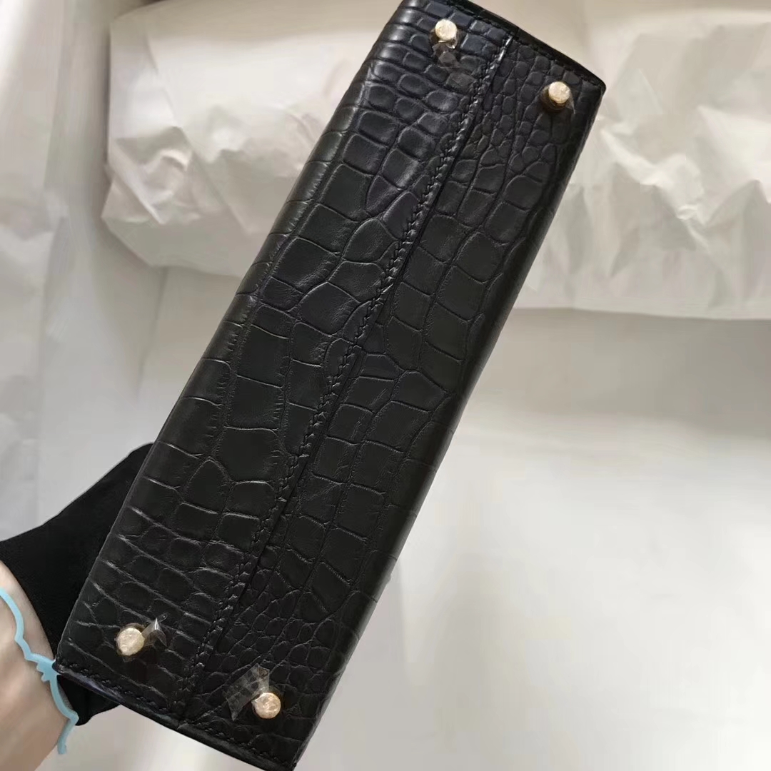 Wholesale Hermes CK89 Black Alligator Matt Crocodile Minikelly-2 Clutch Bag Gold Hardware