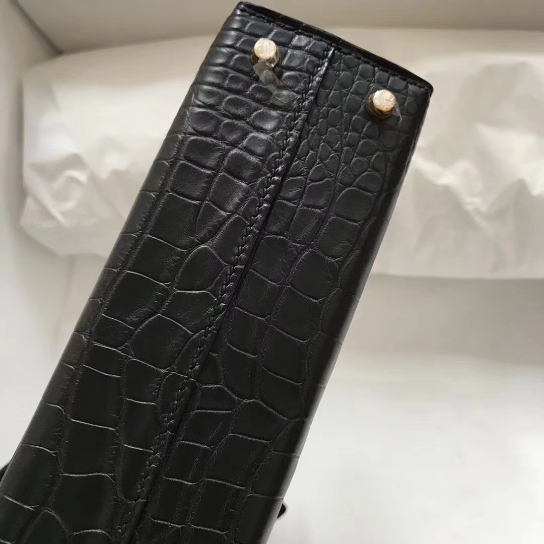 Wholesale Hermes CK89 Black Alligator Matt Crocodile Minikelly-2 Clutch Bag Gold Hardware
