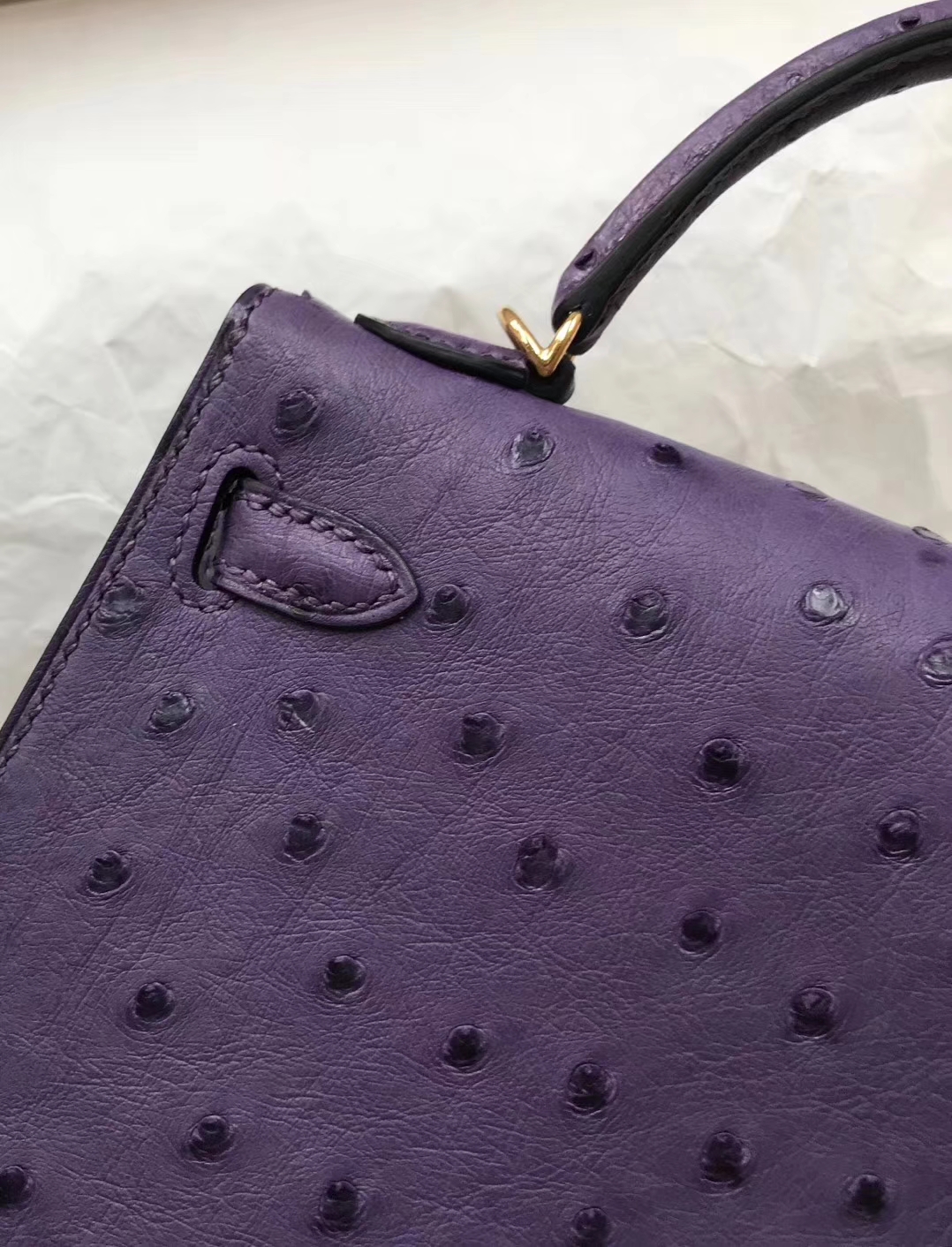 Sale Hermes 9W Fantasy Purple KK Ostrich Leather Minikelly-2 Clutch Bag Gold Hardware