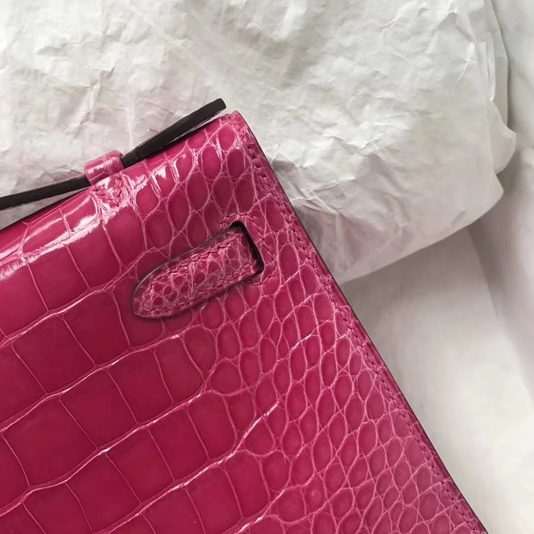 Fashion Hermes Alligator Shiny Crocodile Minikelly Clutch Bag22CM Silver Hardware