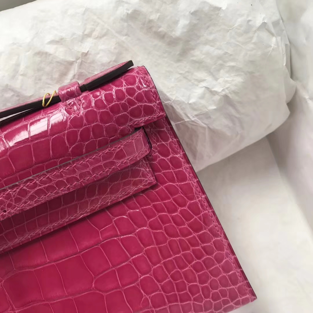 Fashion Hermes Alligator Shiny Crocodile Minikelly Clutch Bag22CM Silver Hardware