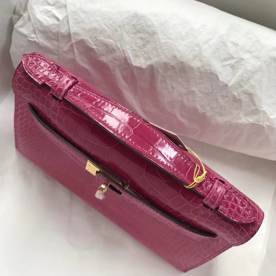 Discount Hermes Shiny Crocodile Minikelly Pochette 22CM in 5J Hot Pink Gold Hardware