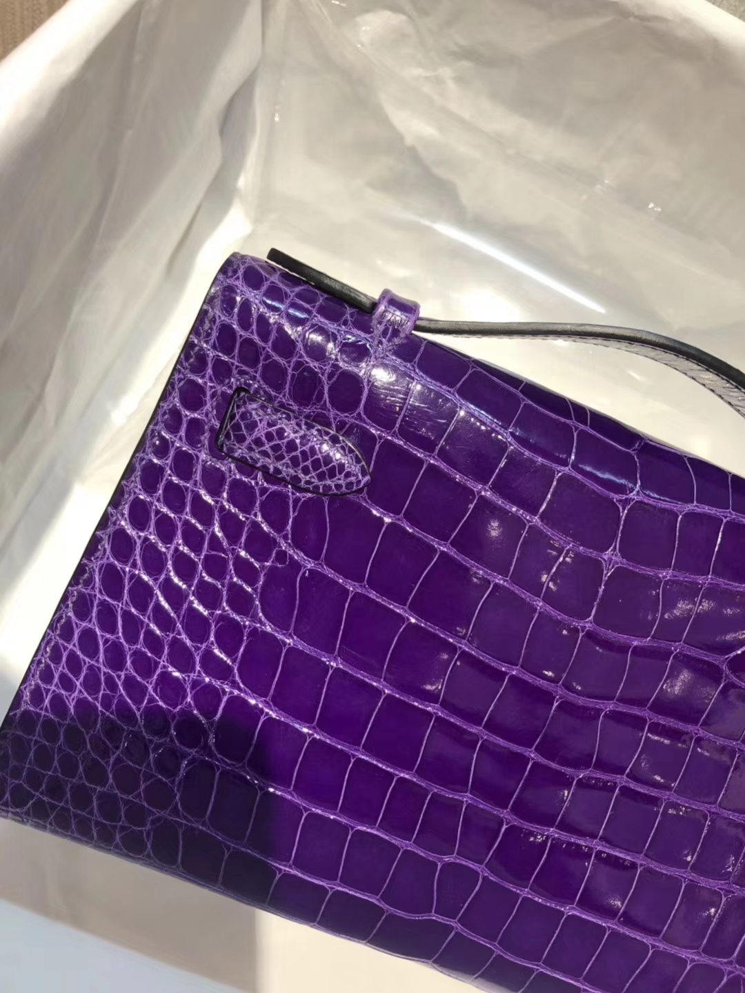 Fashion Hermes 5L Ultraviolet Shiny Alligator Crocodile Minikelly Evening Bag22CM