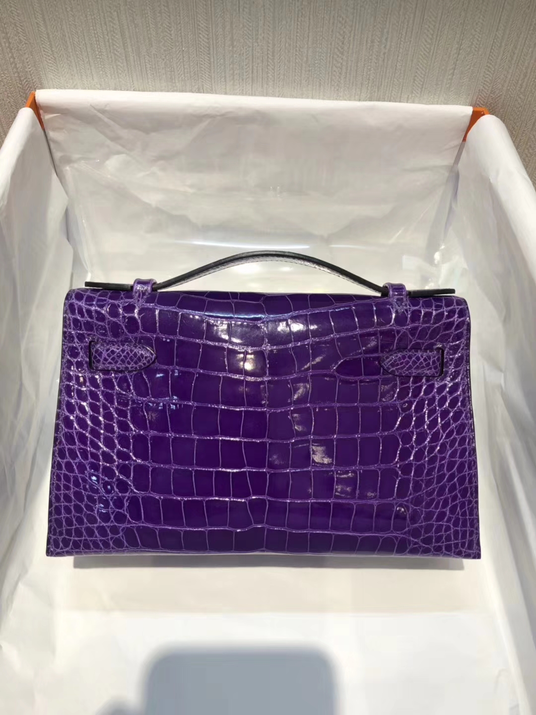 Fashion Hermes 5L Ultraviolet Shiny Alligator Crocodile Minikelly Evening Bag22CM