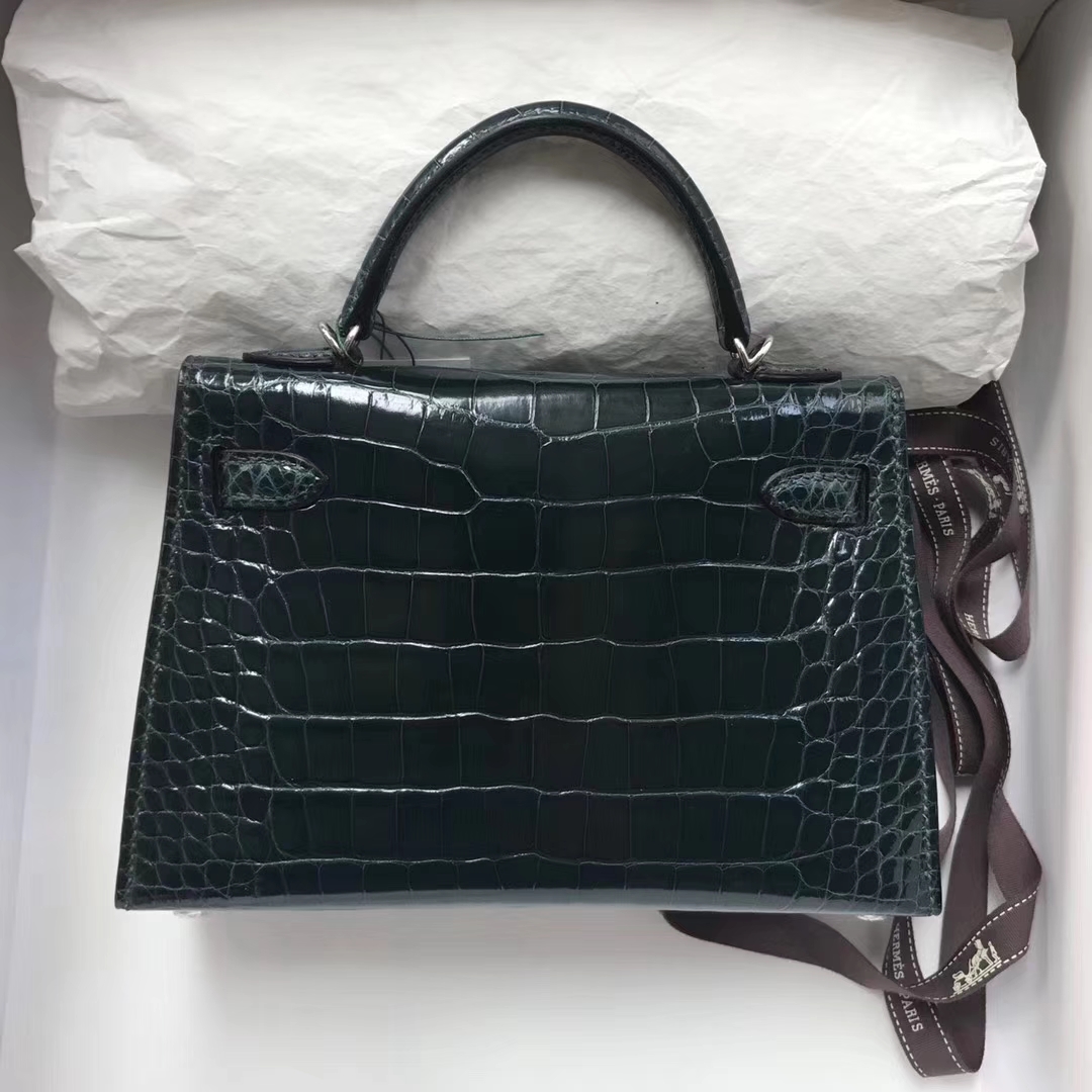 Sale Hermes Shiny Crocodile Leather Minikelly-2 Evening Bag in 1P Blue Colvert