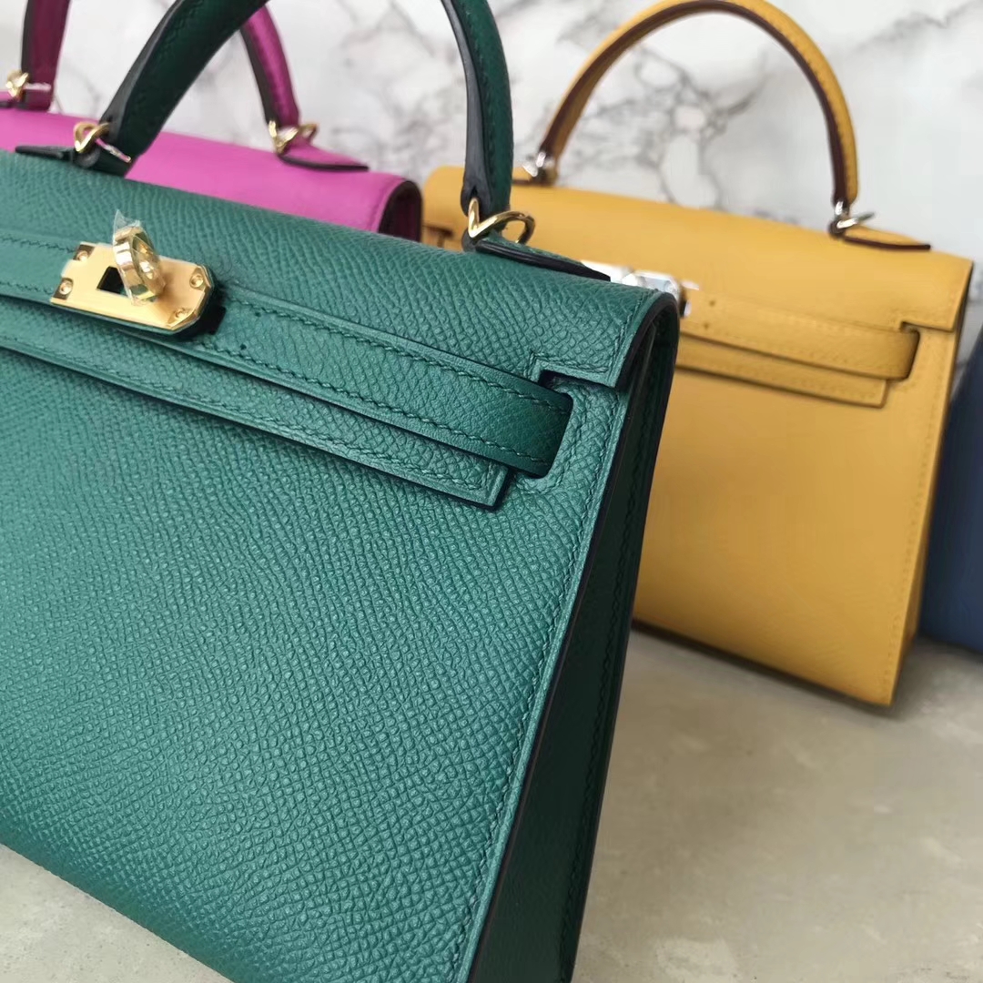 Sale Hermes Epsom Calf Leather Minikelly-2 Evening Bag in Z6 Malachite Green
