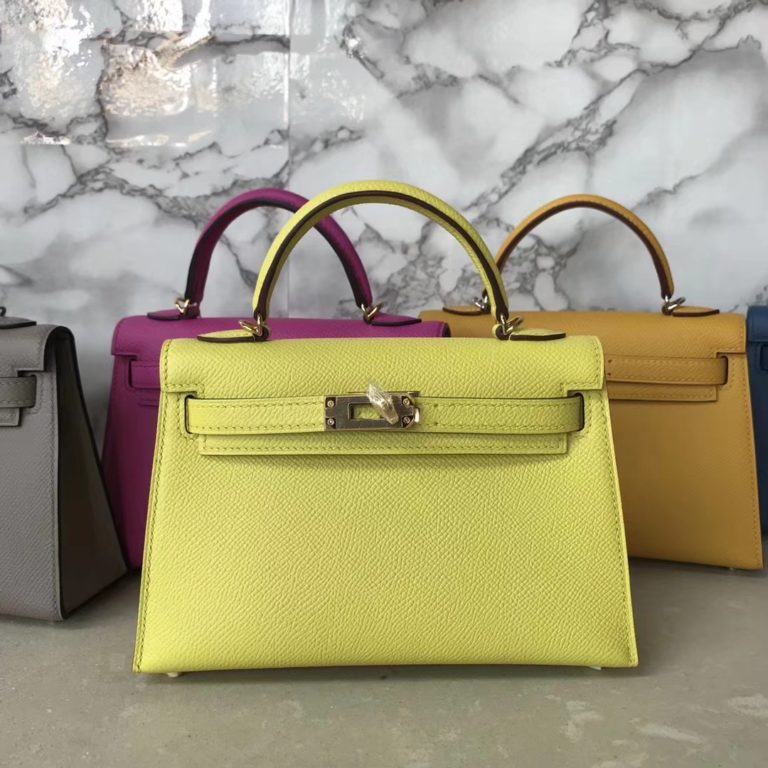 Hermes Epsom Calf Leather Minikelly-2 Clutch Bag in 9R Lemon Yellow