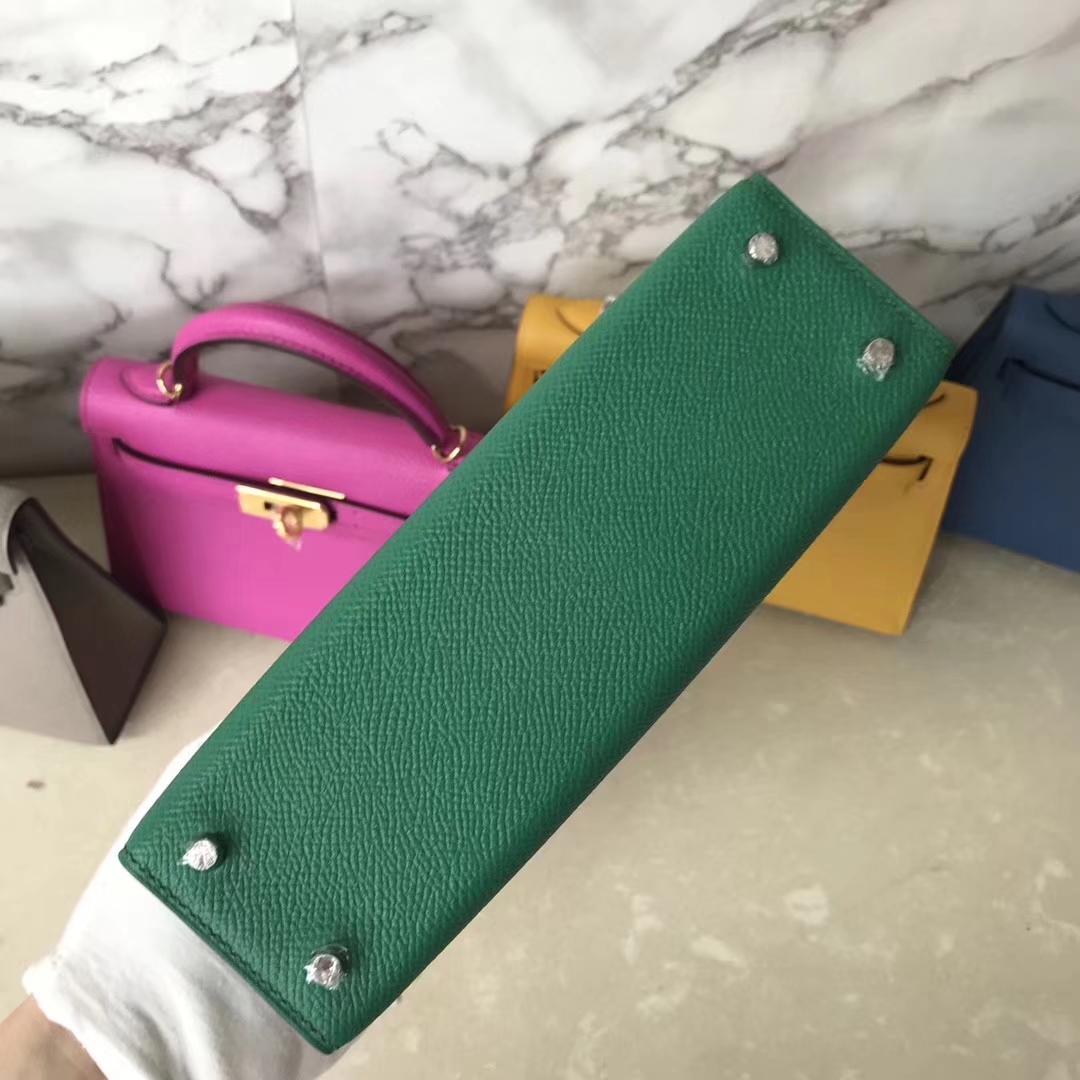 Wholesale Hermes U4 Vert Verigo Epsom Calf Minikelly-2 Evening Bag Silver Hardware