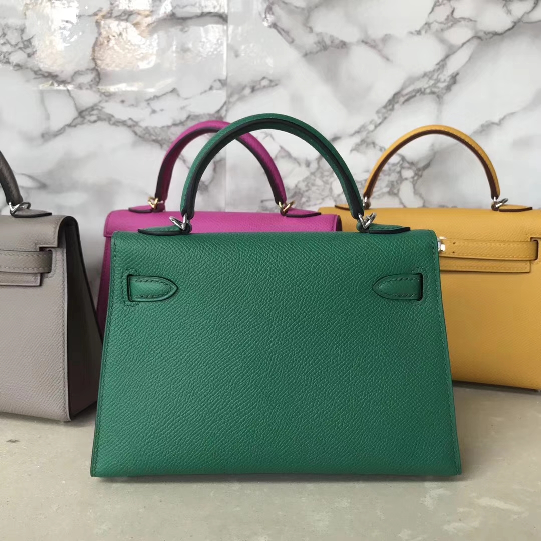 Wholesale Hermes U4 Vert Verigo Epsom Calf Minikelly-2 Evening Bag Silver Hardware