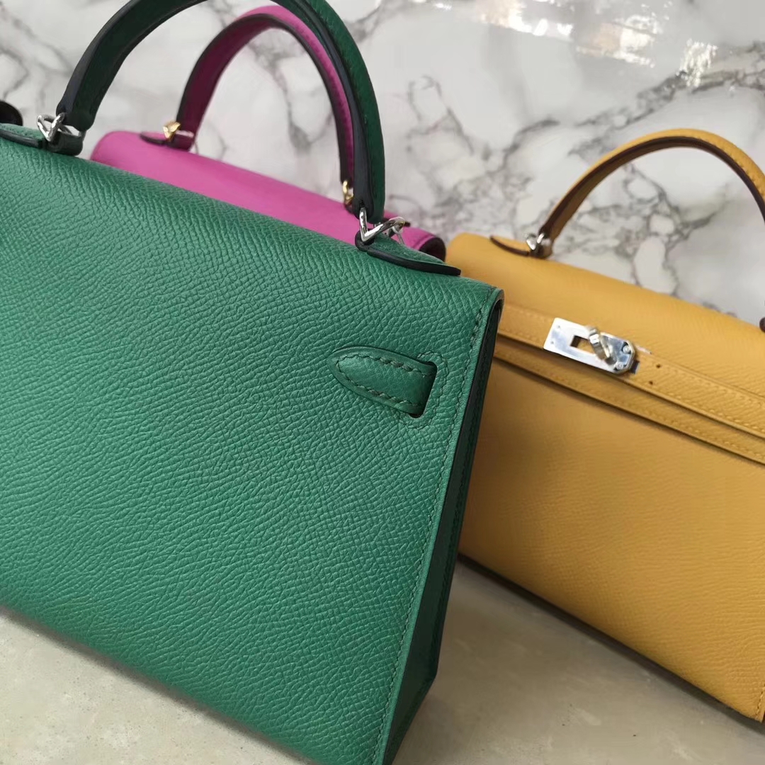 Wholesale Hermes U4 Vert Verigo Epsom Calf Minikelly-2 Evening Bag Silver Hardware