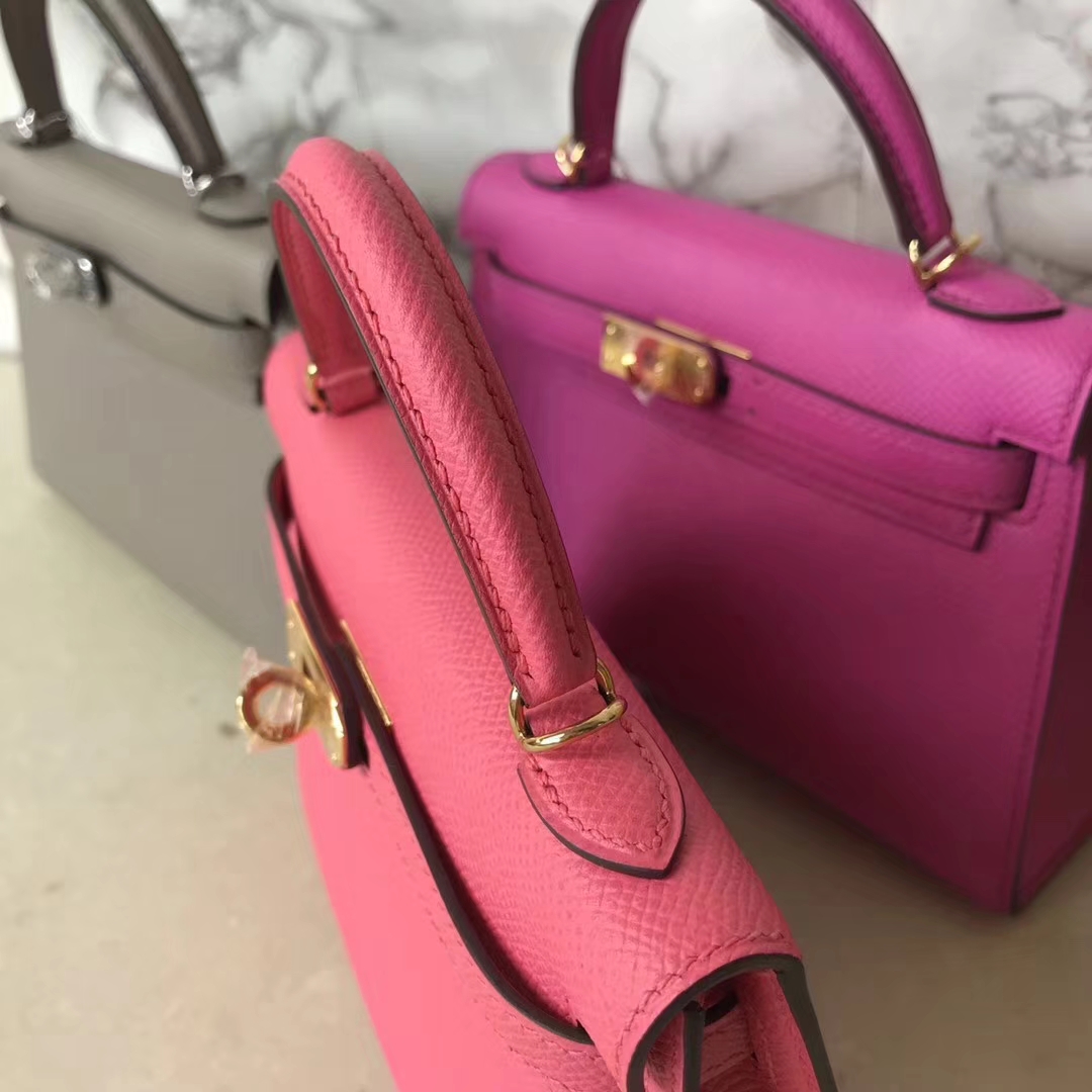 Pretty Hermes Epsom Calf Minikelly-2 Evening Clutch Bag in 8W Rose Azalee Gold Hardware