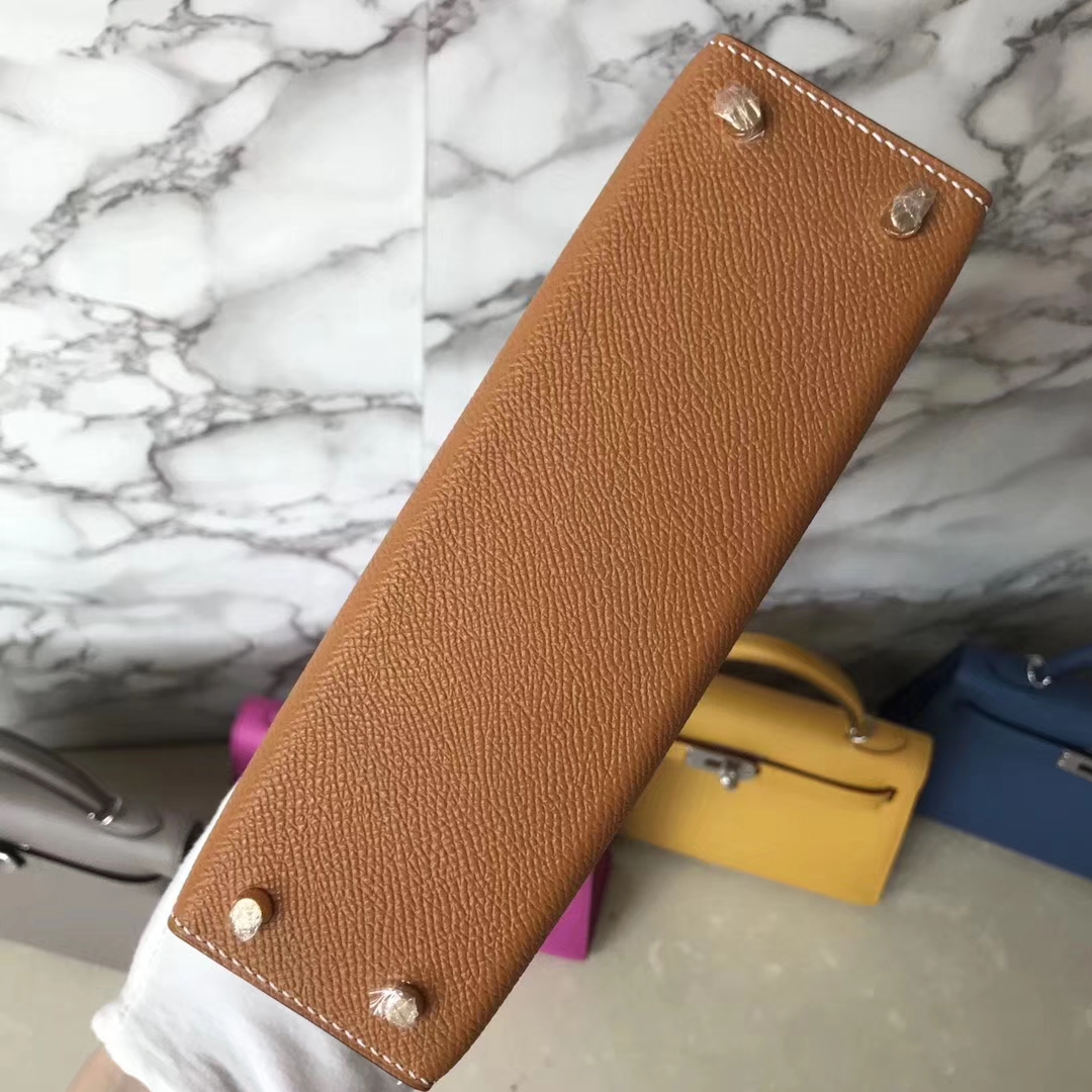Hand Stitching Hermes CK37 Gold Epsom Calf Minikelly-2 Bag Gold Hardware