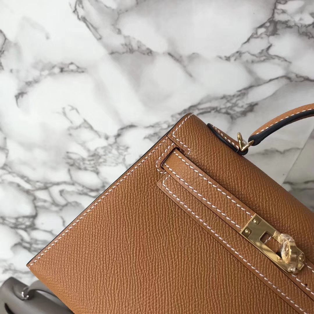 Hand Stitching Hermes CK37 Gold Epsom Calf Minikelly-2 Bag Gold Hardware
