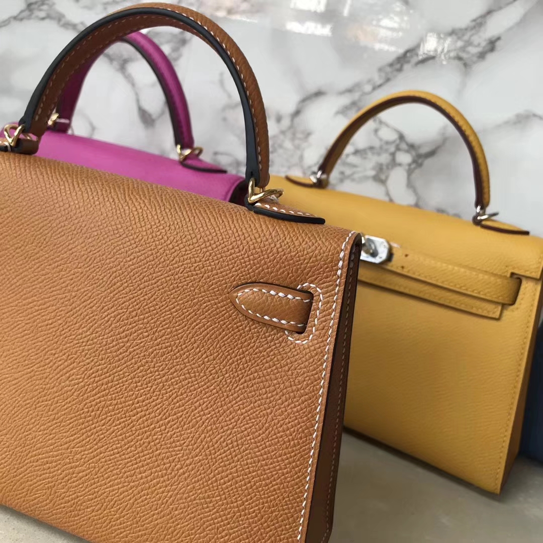 Hand Stitching Hermes CK37 Gold Epsom Calf Minikelly-2 Bag Gold Hardware