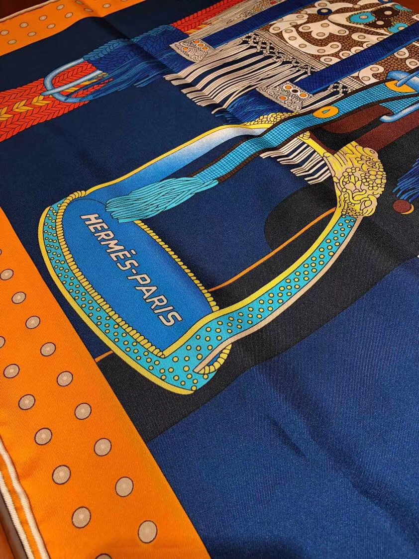 Discount Hermes 2018 Autumn New Silk Scarf《Elegant Saddle》90*90cm in Dark Blue