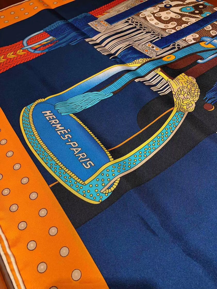 Discount Hermes 2018 Autumn New Silk Scarf《Elegant Saddle》90*90cm in Dark Blue