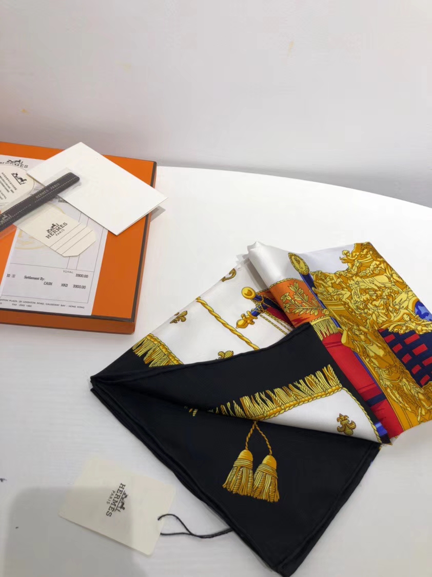 Hermes 2018 New 100%Mulberry Silk Black Square Women&#8217;s Silk Scarf 90*90cm