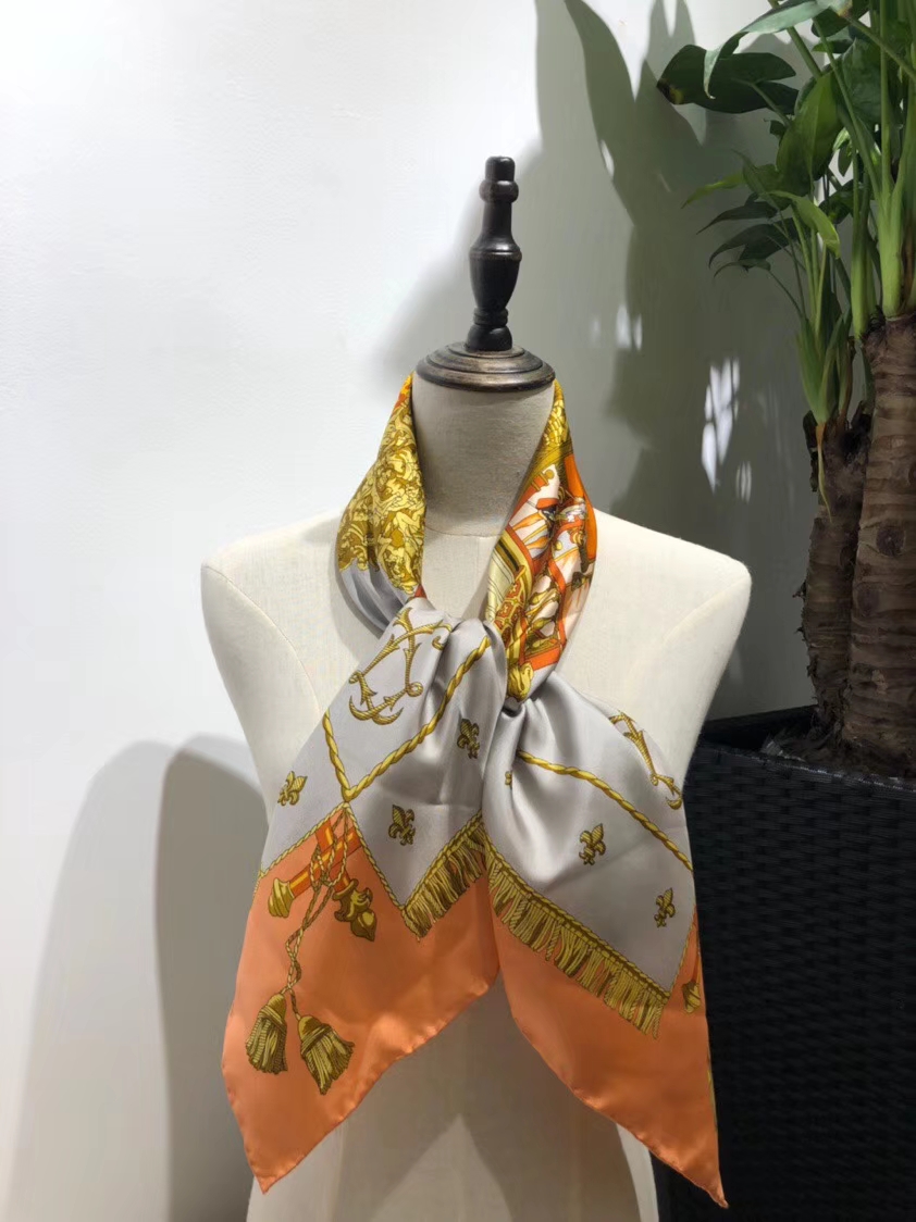 Discount Hermes Orange 100%Mulberry Silk 2018 New Women&#8217;s Scarf 90*90cm