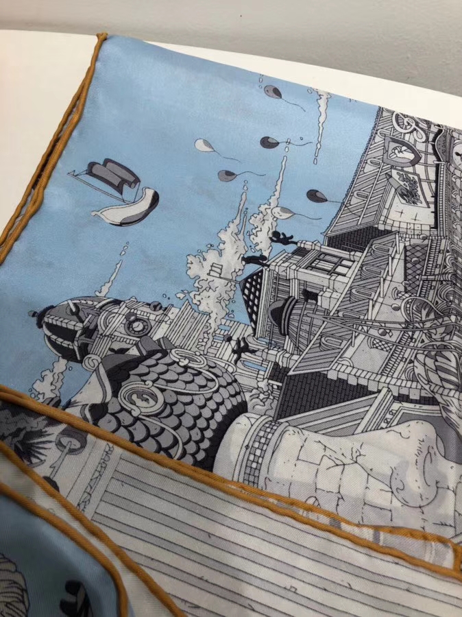 Wholesale Hermes 2018 New Light Blue Real Silk Square Scarf 90*90CM
