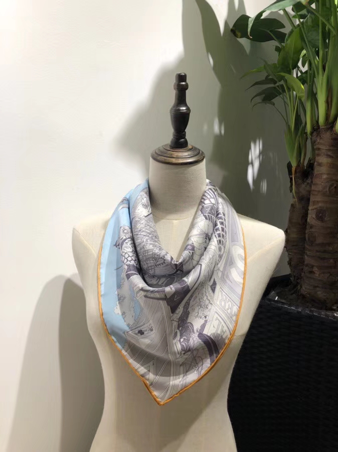 Wholesale Hermes 2018 New Light Blue Real Silk Square Scarf 90*90CM