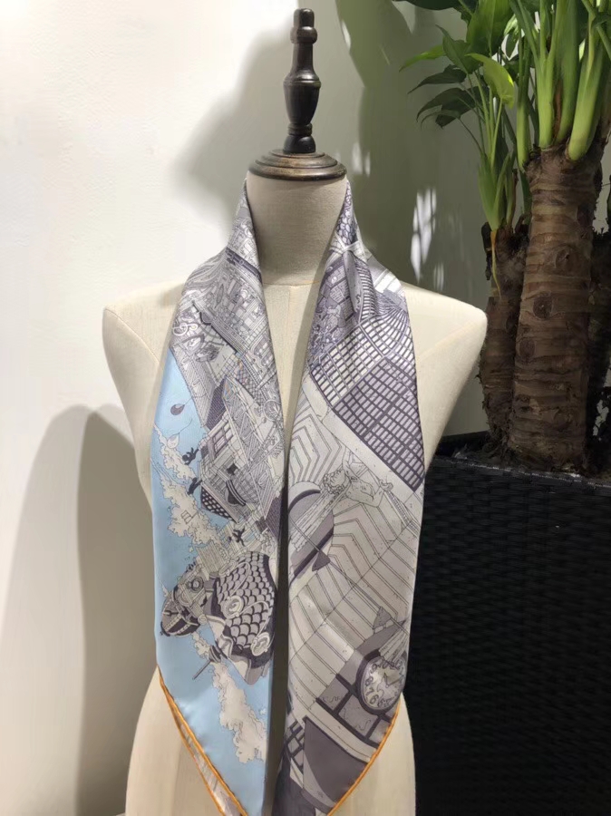 Wholesale Hermes 2018 New Light Blue Real Silk Square Scarf 90*90CM