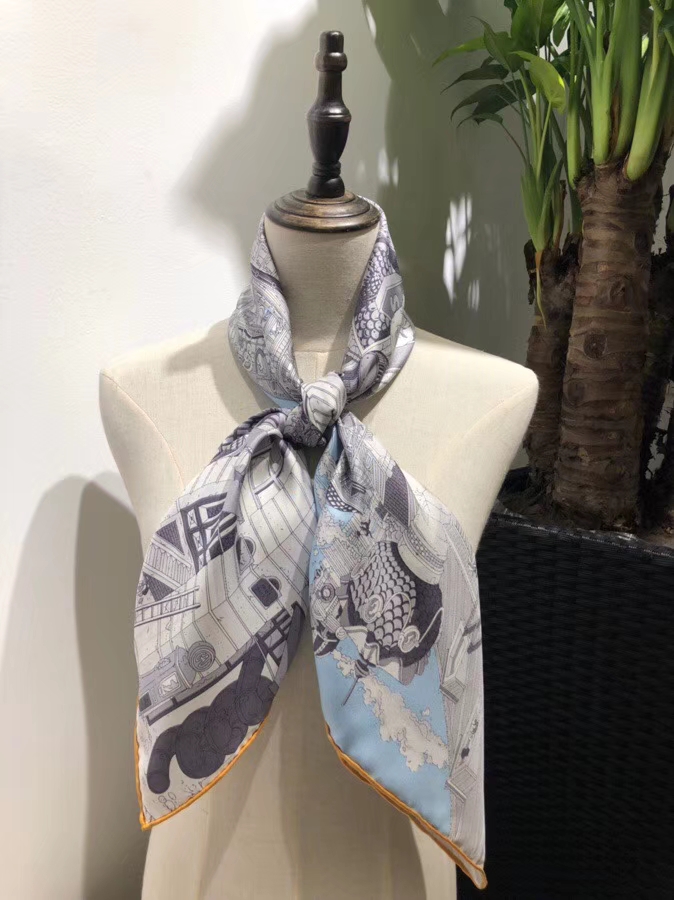 Wholesale Hermes 2018 New Light Blue Real Silk Square Scarf 90*90CM