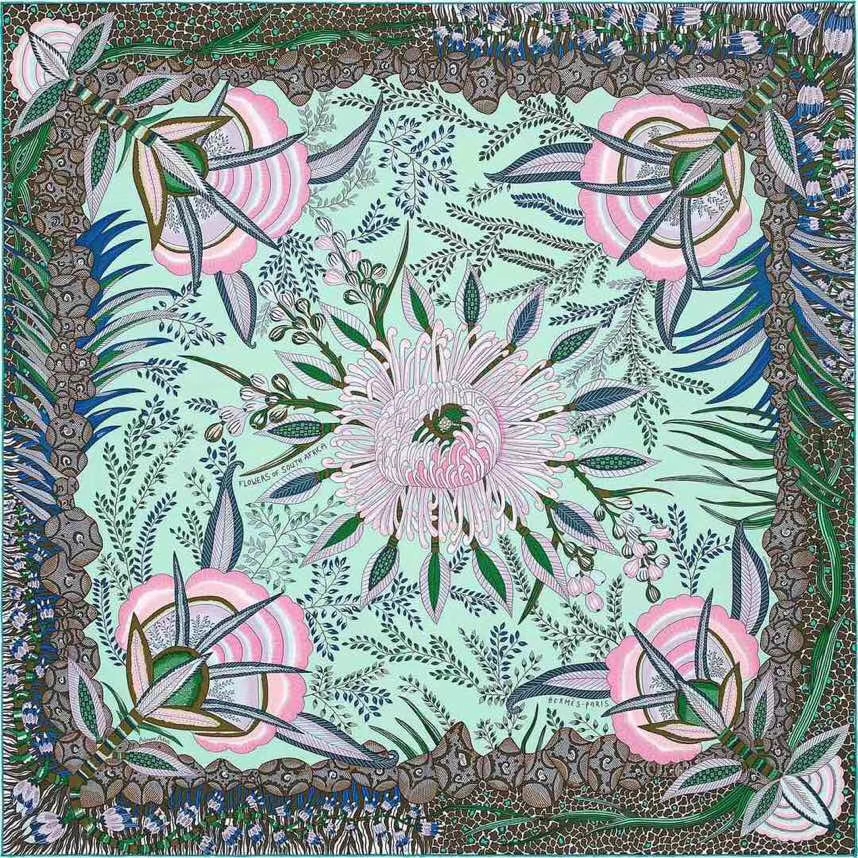 Elegant Hermes Classic Printed 100%Mulberry Silk Women&#8217;s Scarf in Mint Green