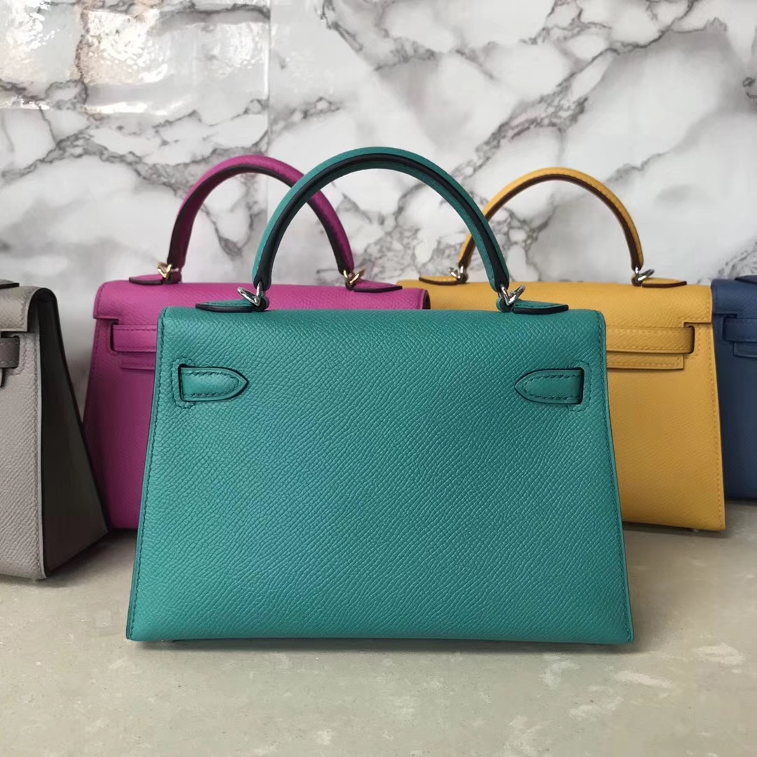 Fashion Hermes Blue Paon Epsom Calf Minikelly-2 Eveing Clutch Bag Silver Hardware