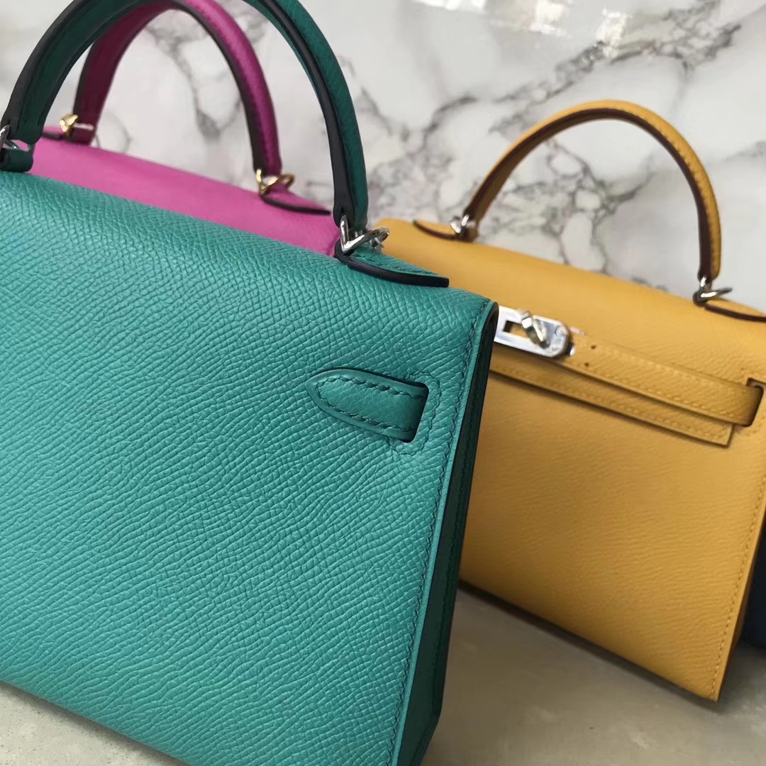 Fashion Hermes Blue Paon Epsom Calf Minikelly-2 Eveing Clutch Bag Silver Hardware