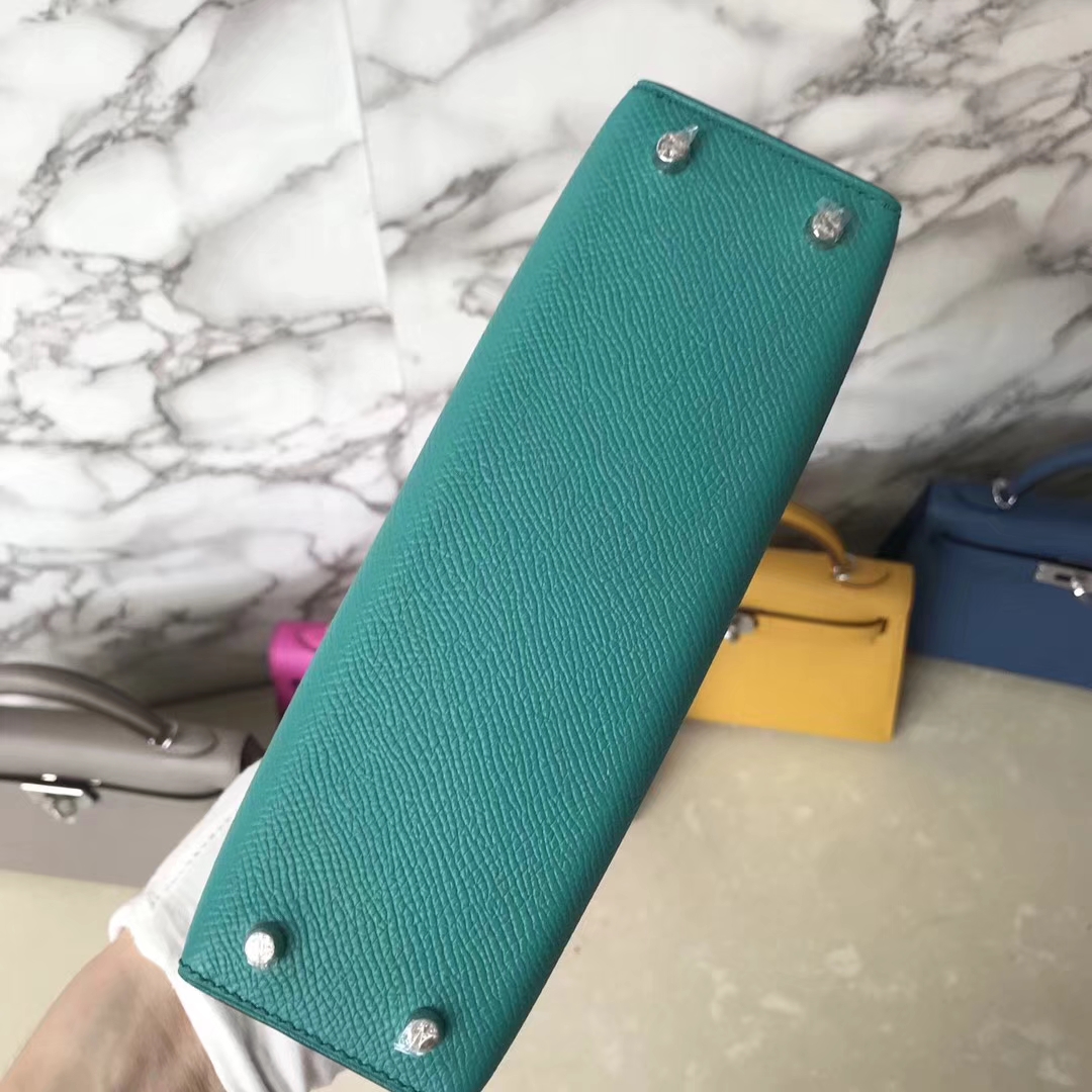 Fashion Hermes Blue Paon Epsom Calf Minikelly-2 Eveing Clutch Bag Silver Hardware