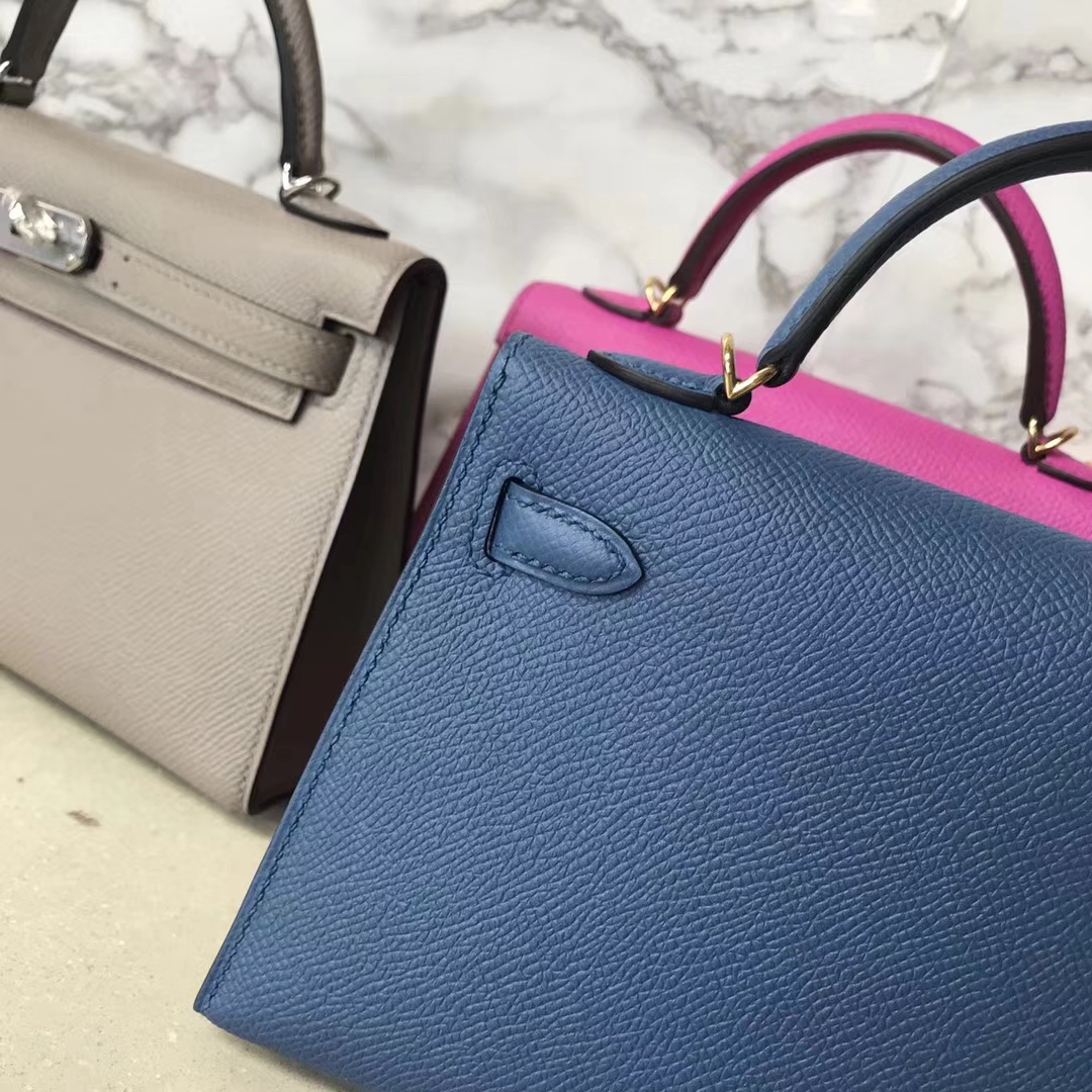 Discount Hermes 7E Haze Blue Epsom Calf Leather Minikelly-2 Clutch Bag