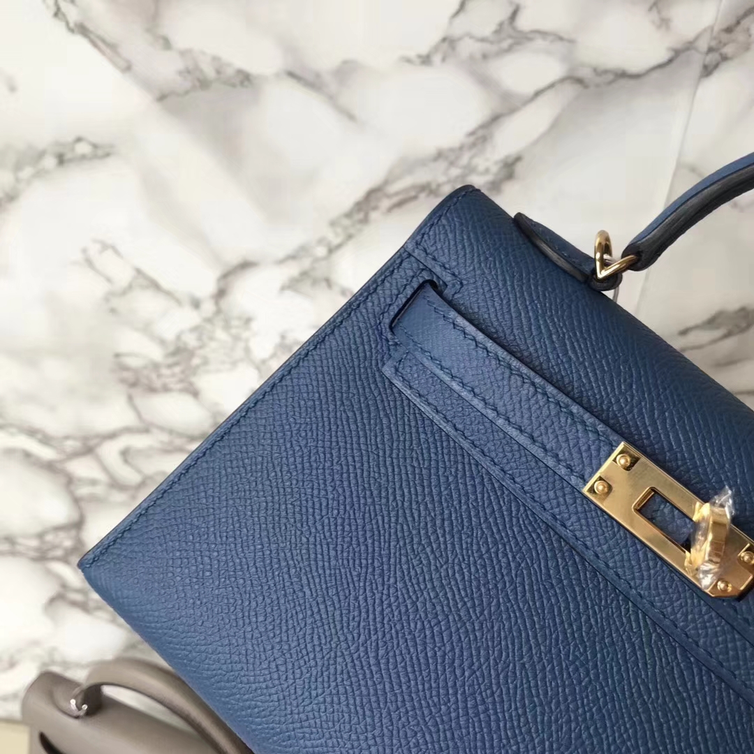 Discount Hermes 7E Haze Blue Epsom Calf Leather Minikelly-2 Clutch Bag