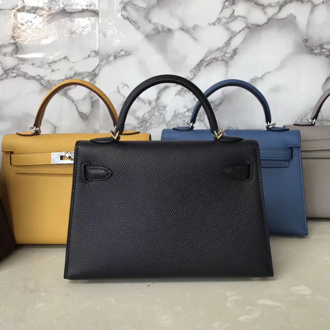 Noble Hermes CK89 Black Epsom Calf Minikelly-2 Evening Clutch Bag Gold Hardware