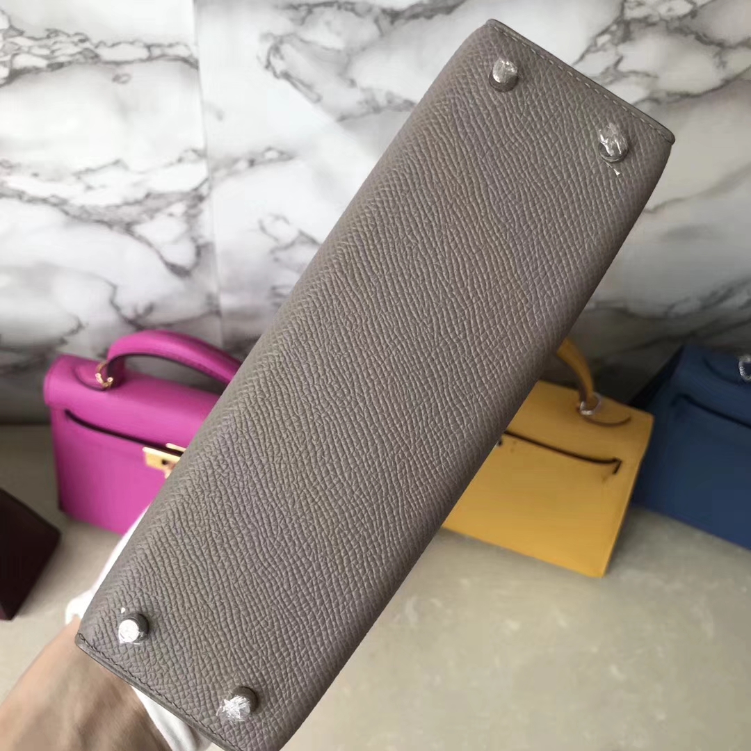 Discount Hermes M8 Gris Ashpite Epsom Calf Minikelly-2 Clutch Bag Silver Hardware