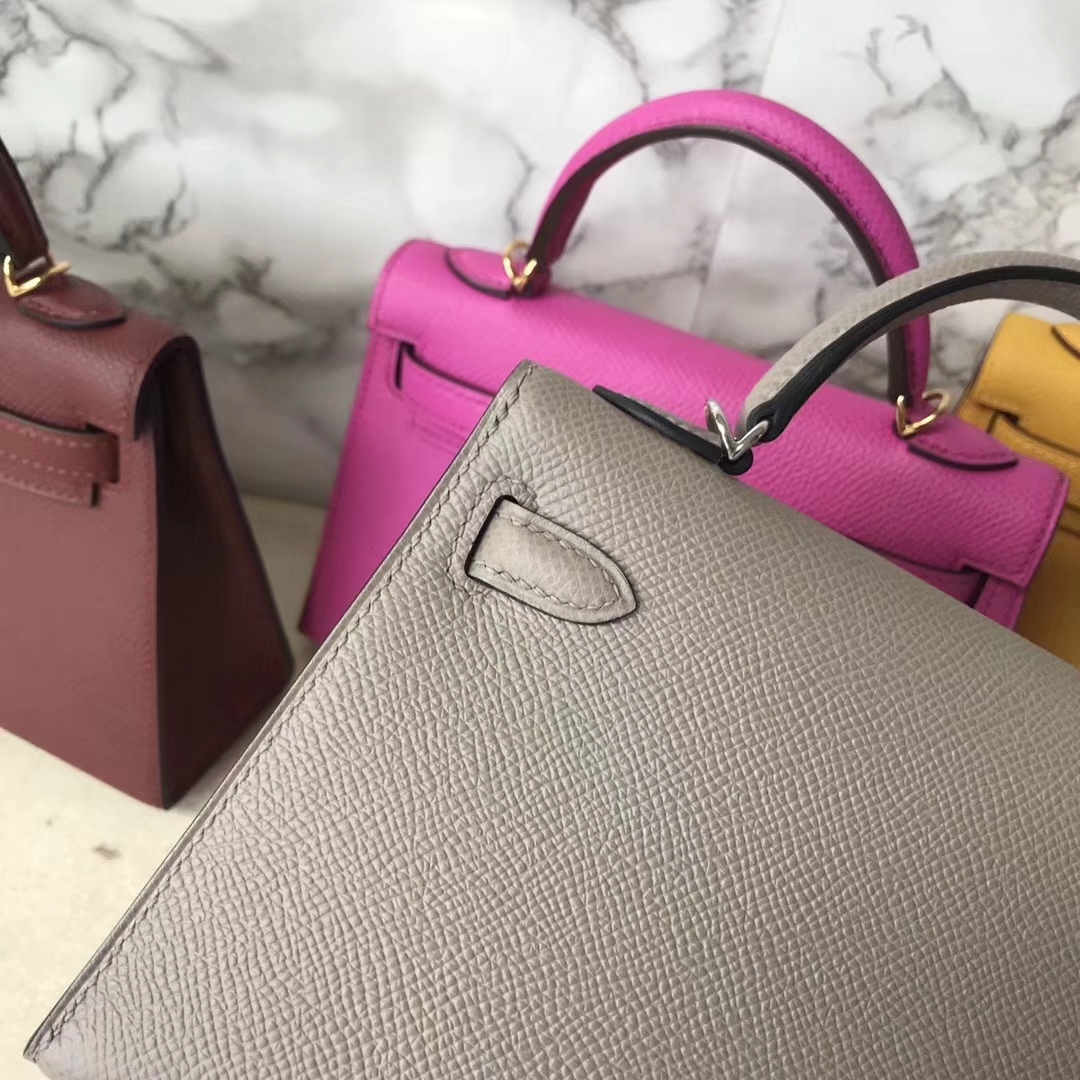 Discount Hermes M8 Gris Ashpite Epsom Calf Minikelly-2 Clutch Bag Silver Hardware