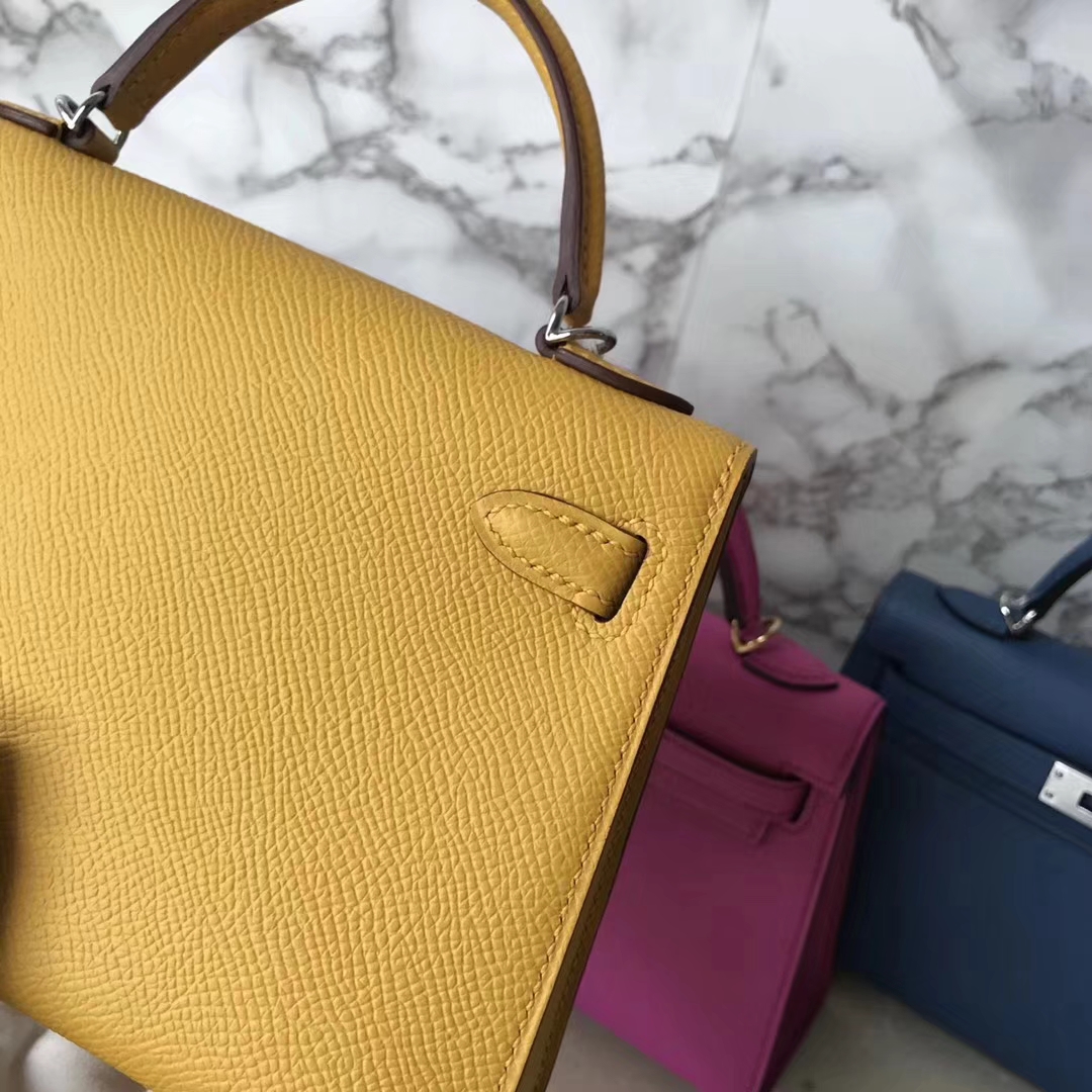 Fashion Hermes Epsom Calf Minikelly-2 Evening Clutch Bag in 9D Ambre Yellow